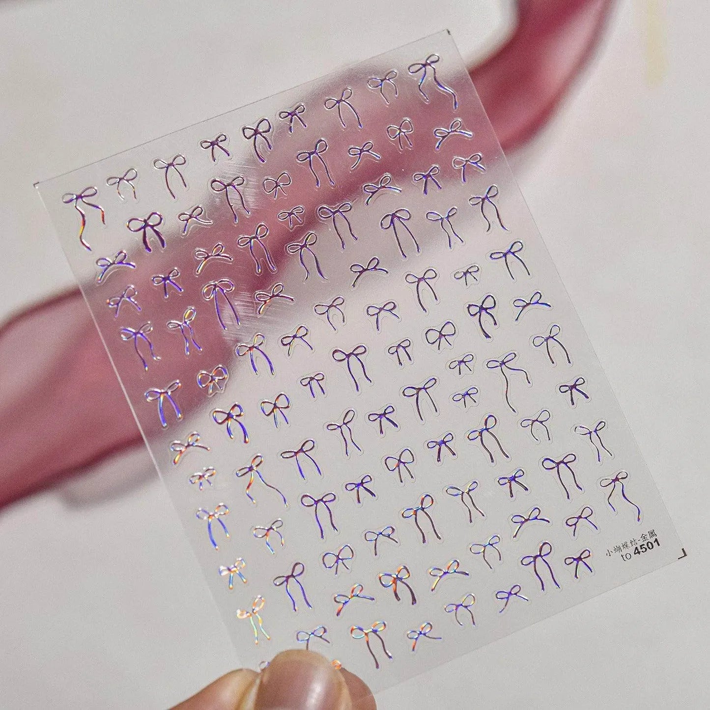 Metal Red Bow Nail Art Stickers Adhesive Embossed Bow-tie Sticker Decals to4501 Laser Pink