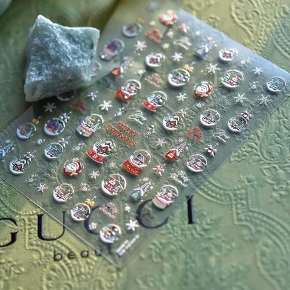 Christmas Crystal Balls Nail Art Stickers Xmas Snowflake Adhesive Embossed Sticker Decals to4506