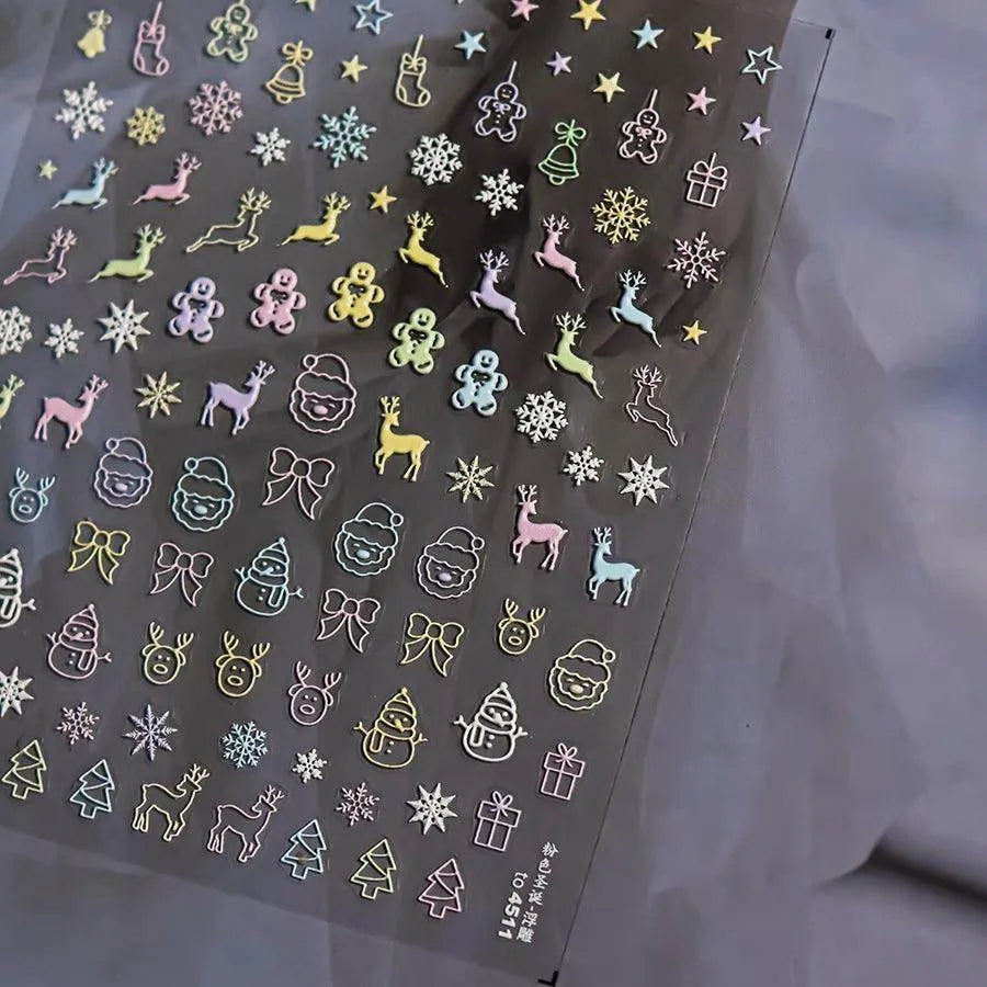 Happy Snowman Nail Art Stickers Adhesive Embossed Snowflake Tree Sticker Decals to4511 embossed