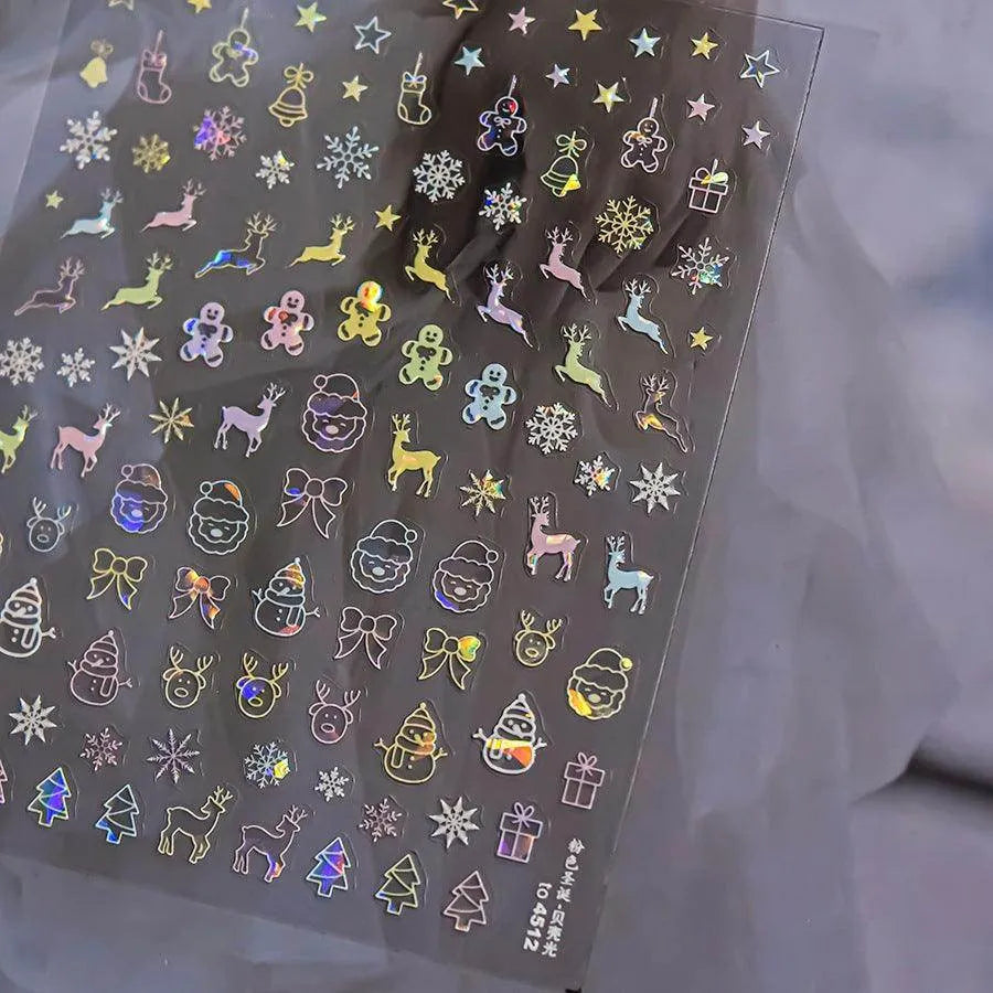 Happy Snowman Nail Art Stickers Adhesive Embossed Snowflake Tree Sticker Decals to4512 shell light