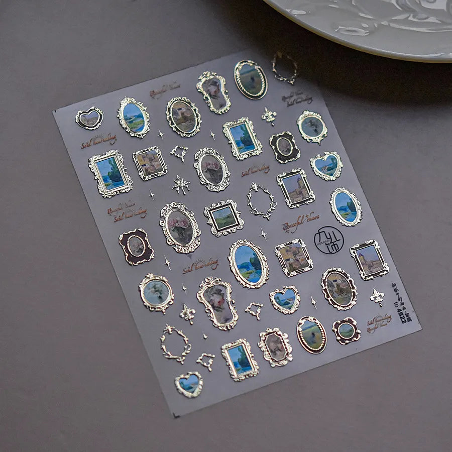 Vintage Photo Frame Nail Stickers - 5D Baroque Painting Frame Nail Decals to4522