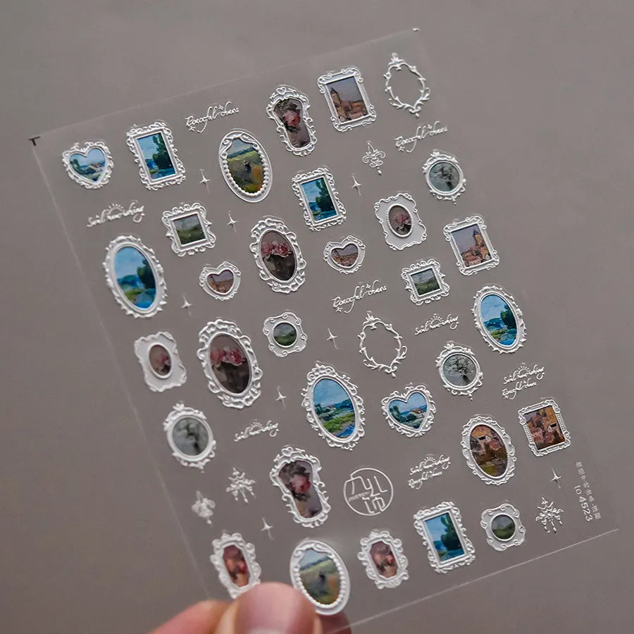Vintage Photo Frame Nail Stickers - 5D Baroque Painting Frame Nail Decals to4523