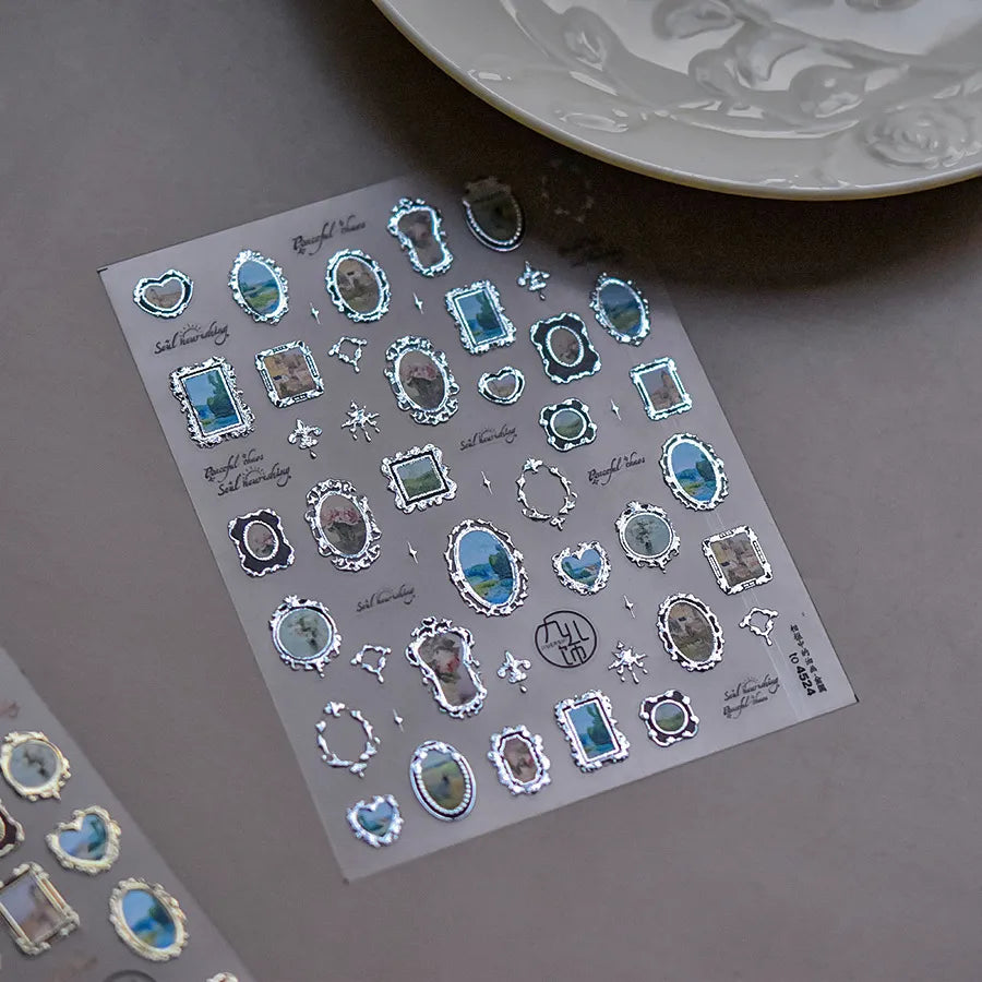 Vintage Photo Frame Nail Stickers - 5D Baroque Painting Frame Nail Decals to4524