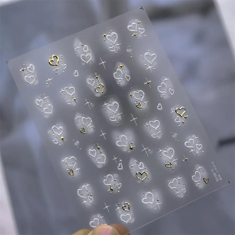 Pink Heart Shape Nail Art Stickers Love Heart Valentines Adhesive Embossed Sticker Decals to4536 gold