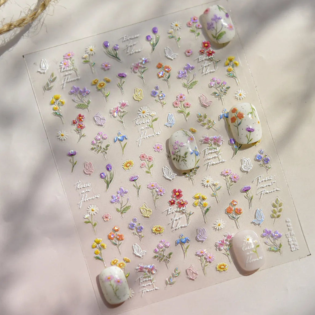 5D Oil Painting Flower Nail Stickers Wildflower Bouquet Decals