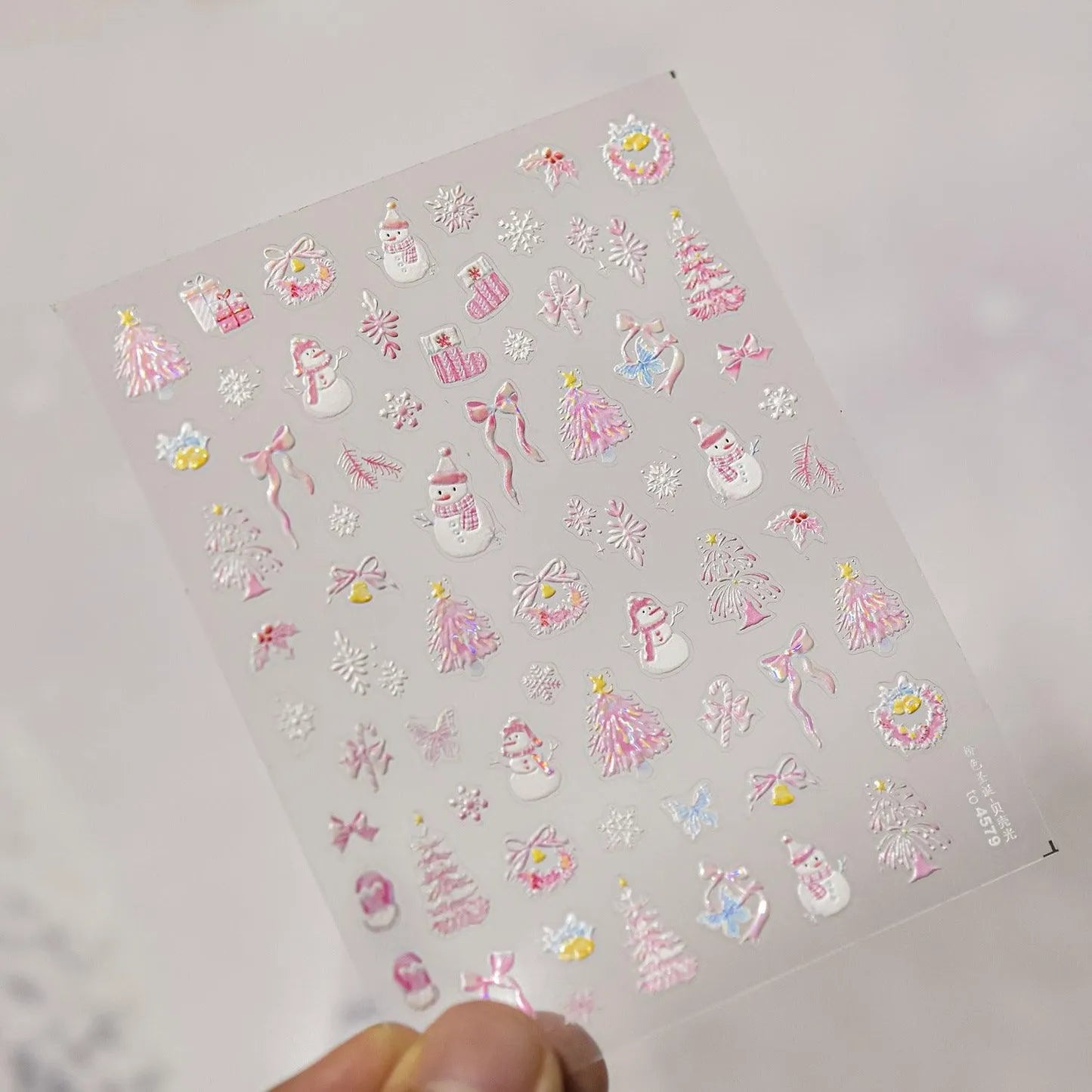 Pink Snowman Nail Art Stickers Adhesive Winter Snowflake Embossed Sticker Decals to4579