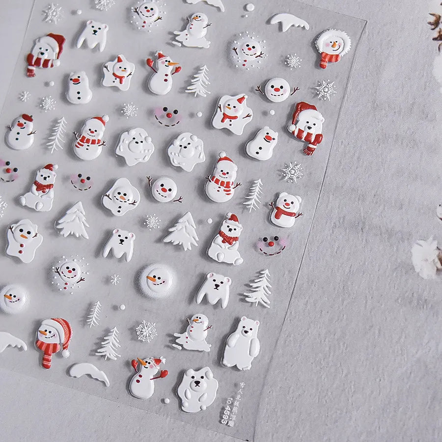 Winter Nail Art Stickers Adhesive Embossed Snowflake Tree Sticker Decals to4593