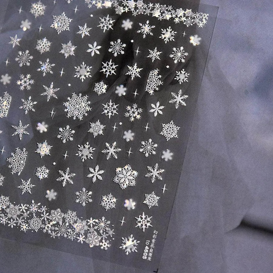 Aurora Light Snowflake Nail Art Stickers Adhesive Embossed Winter Snow Sticker Decals to4605