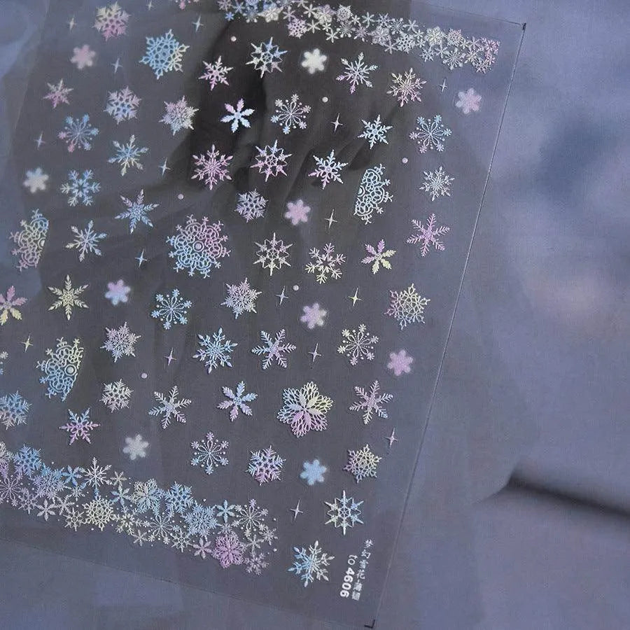 Aurora Light Snowflake Nail Art Stickers Adhesive Embossed Winter Snow Sticker Decals to4606
