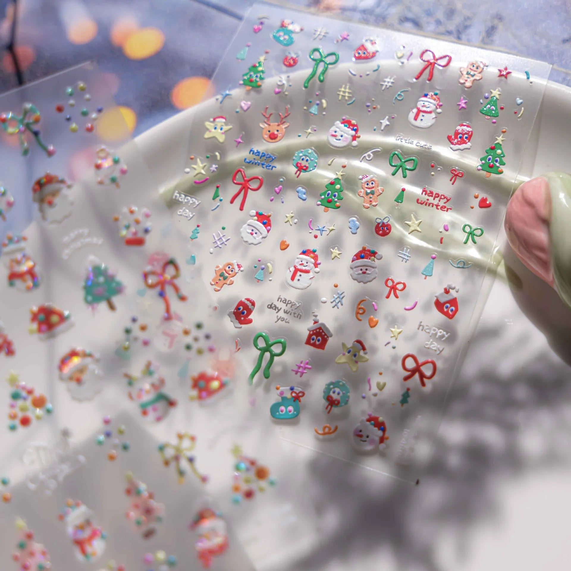 Cartoon Snowman Nail Art Stickers Adhesive Embossed Santa Clause Sticker Decals to4608 embossed