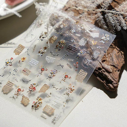 Feather Nail Art Stickers Vintage Bouquet Adhesive Embossed Sticker Decals to4625