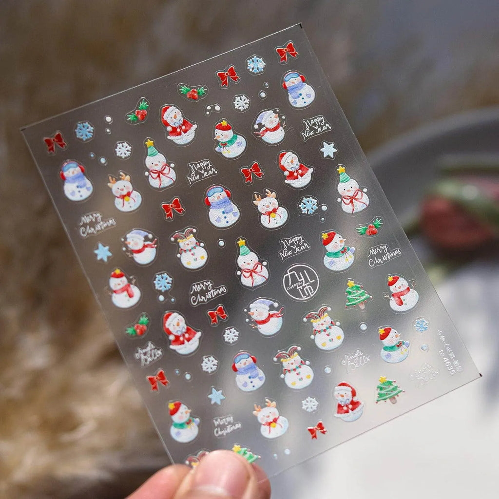 Cutie Snowman Nail Art Stickers Adhesive Embossed Winter Snow Sticker Decals to4635