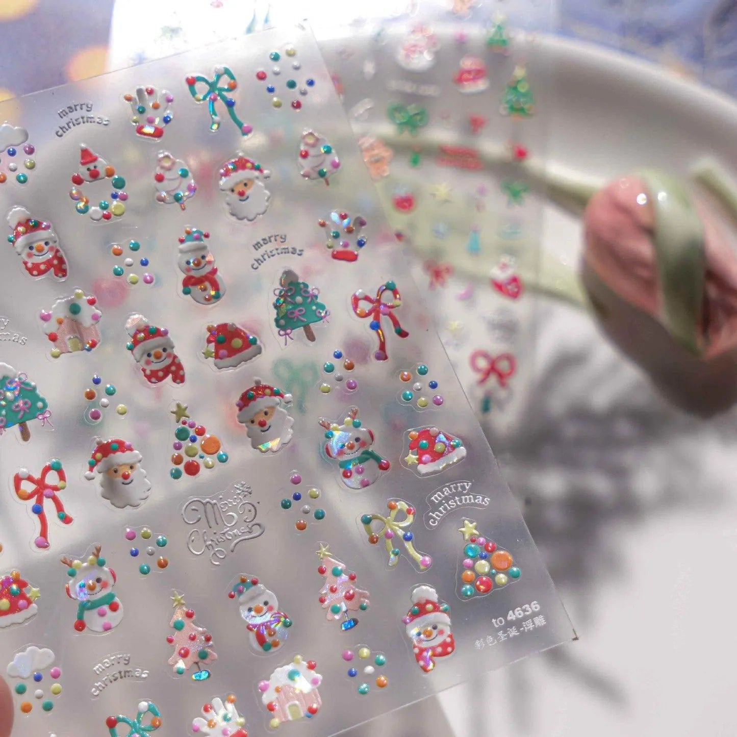 Cartoon Snowman Nail Art Stickers Adhesive Embossed Santa Clause Sticker Decals to4636 shell light