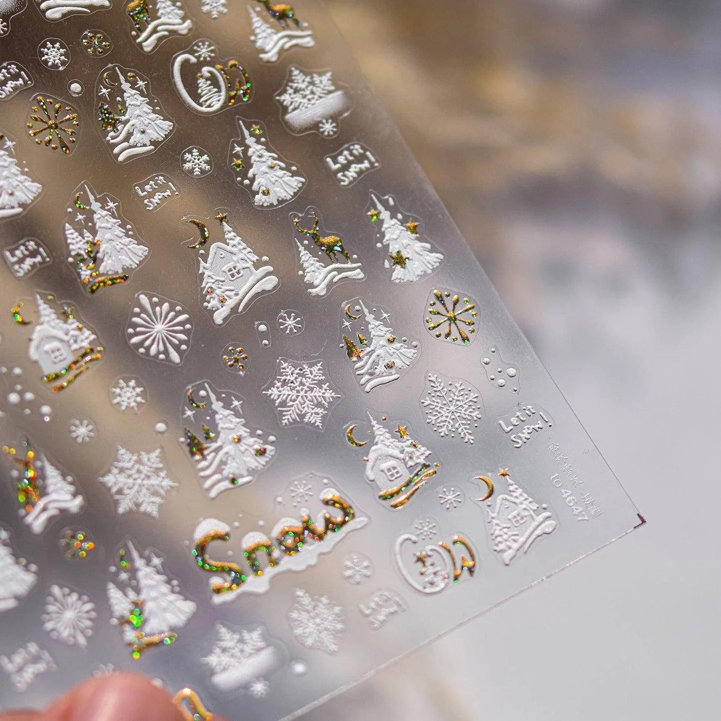 Christmas Snow House Nail Art Stickers Snowflakes Snow Xmas Tree Adhesive Embossed Sticker Decals to4647 gold