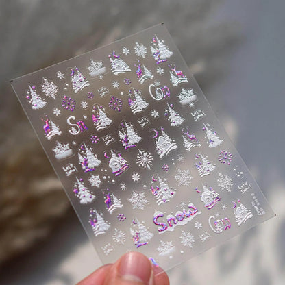 Christmas Snow House Nail Art Stickers Snowflakes Snow Xmas Tree Adhesive Embossed Sticker Decals to4647 purple
