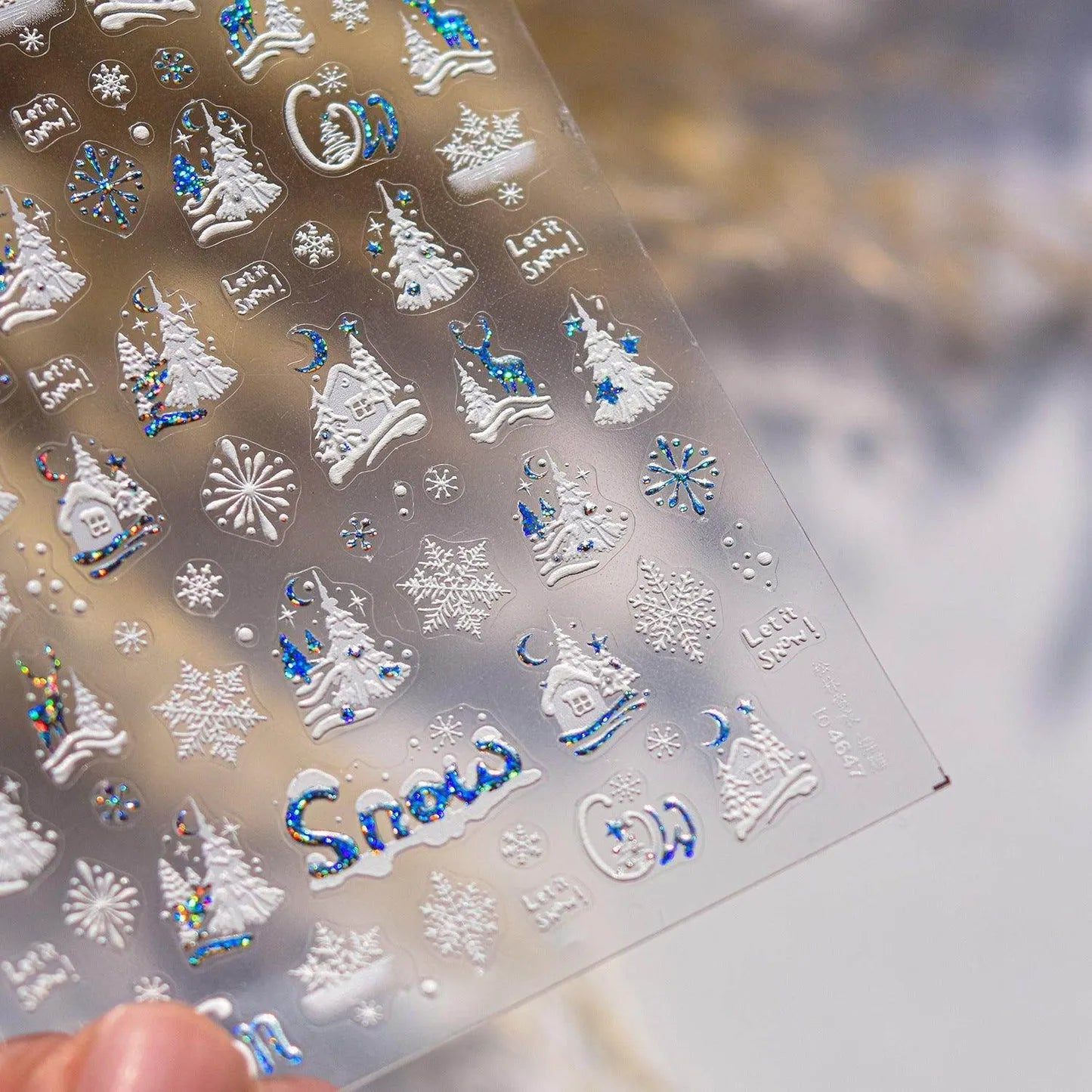 Christmas Snow House Nail Art Stickers Snowflakes Snow Xmas Tree Adhesive Embossed Sticker Decals to4647 silver
