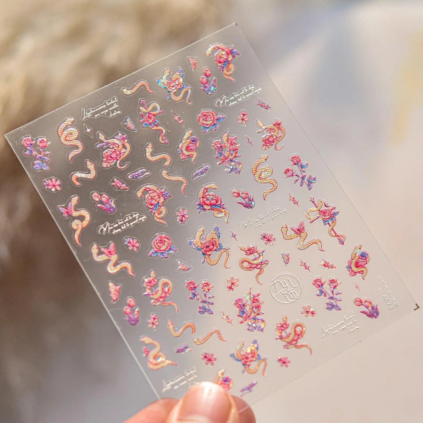 Pink Snake Nail Art Stickers Rose Flower Adhesive Embossed Sticker Decals to4673 embossed