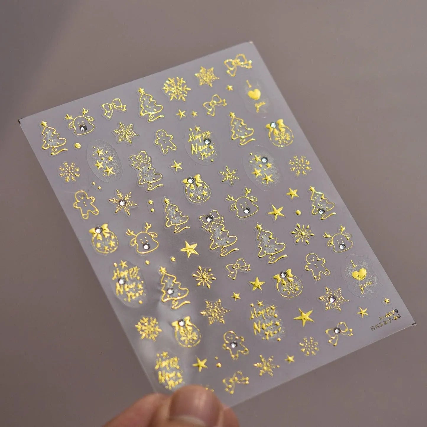 Gold Christmas Tree Nail Art Stickers Elk Adhesive Embossed Sticker Decals to4679 gold