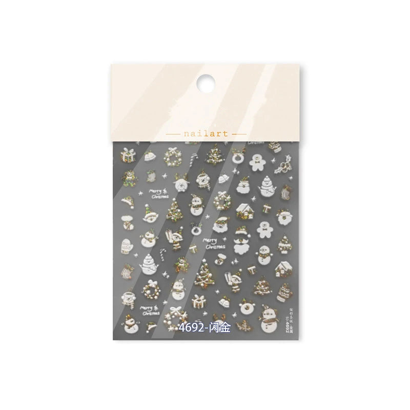 Snowflake Nail Art Stickers Christmas Snowman Adhesive Embossed Sticker Decals to4692 gold