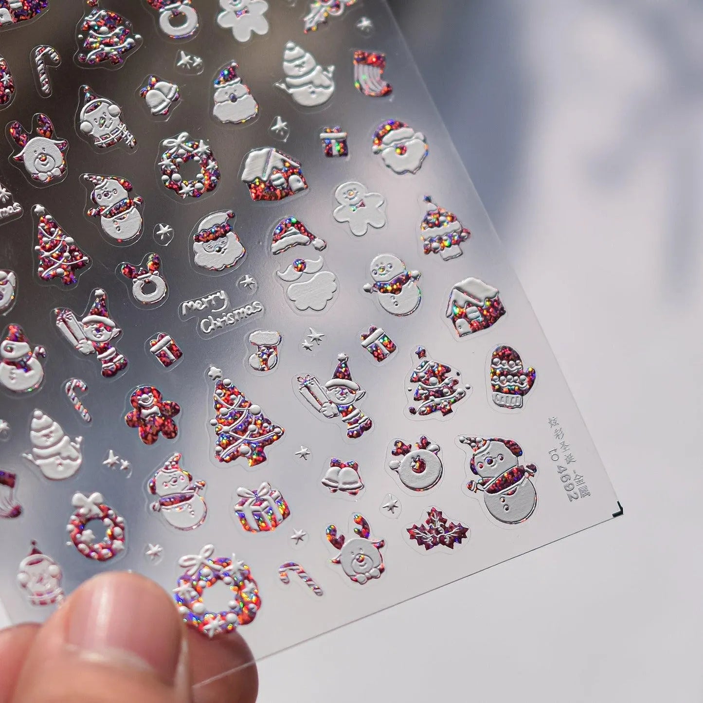 Snowflake Nail Art Stickers Christmas Snowman Adhesive Embossed Sticker Decals to4692 pink