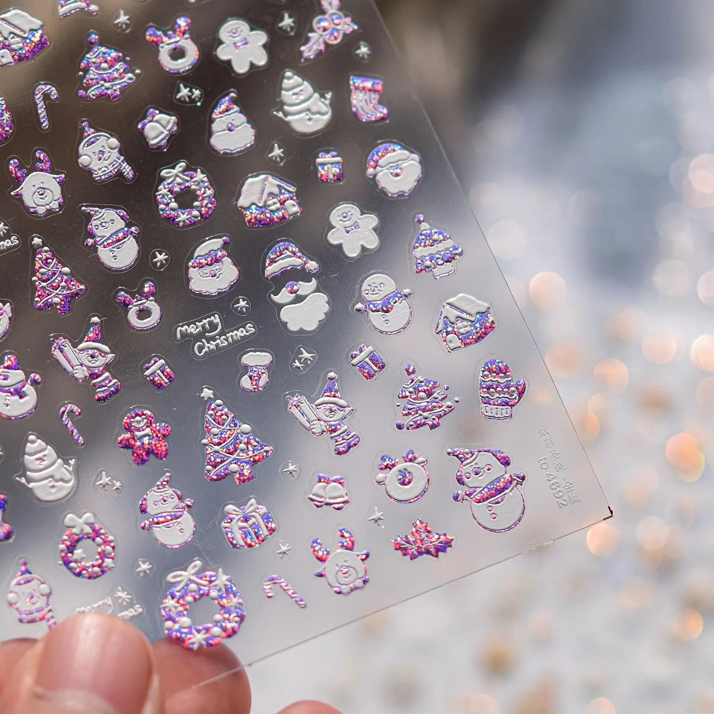 Snowflake Nail Art Stickers Christmas Snowman Adhesive Embossed Sticker Decals to4692 purple