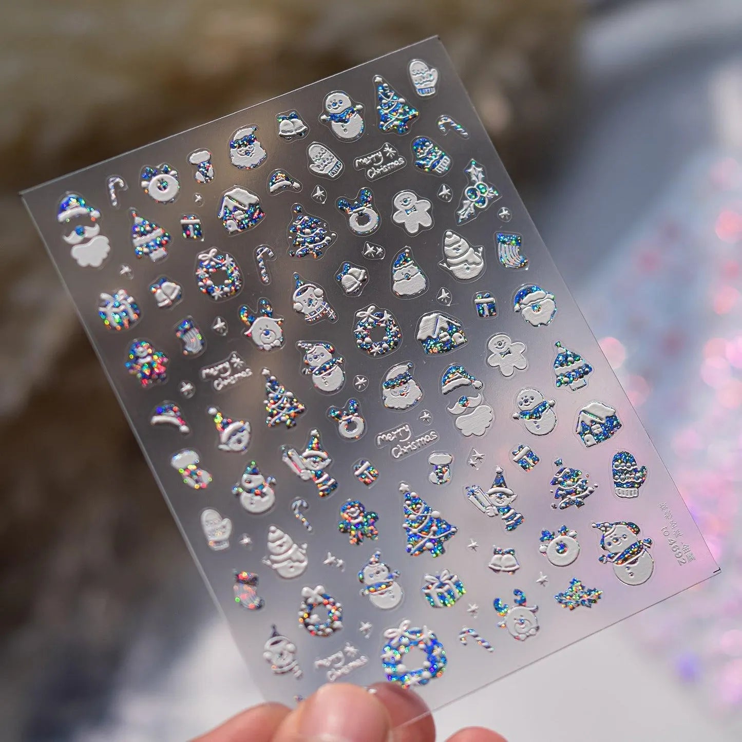 Snowflake Nail Art Stickers Christmas Snowman Adhesive Embossed Sticker Decals to4692 silver