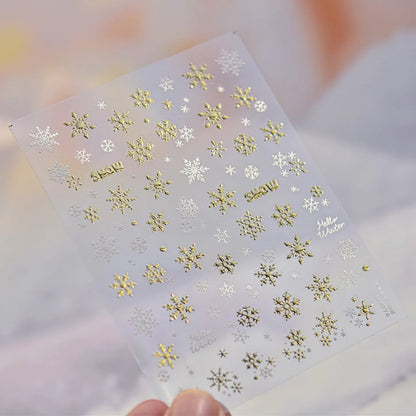 Shiny Glitter Snowflake Nail Art Stickers Adhesive Embossed Gold Snowflake Sticker Decals to4774 Gold