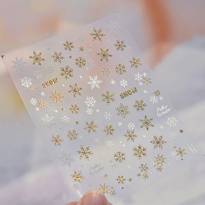 Shiny Glitter Snowflake Nail Art Stickers Adhesive Embossed Gold Snowflake Sticker Decals to4774 Shiny Gold