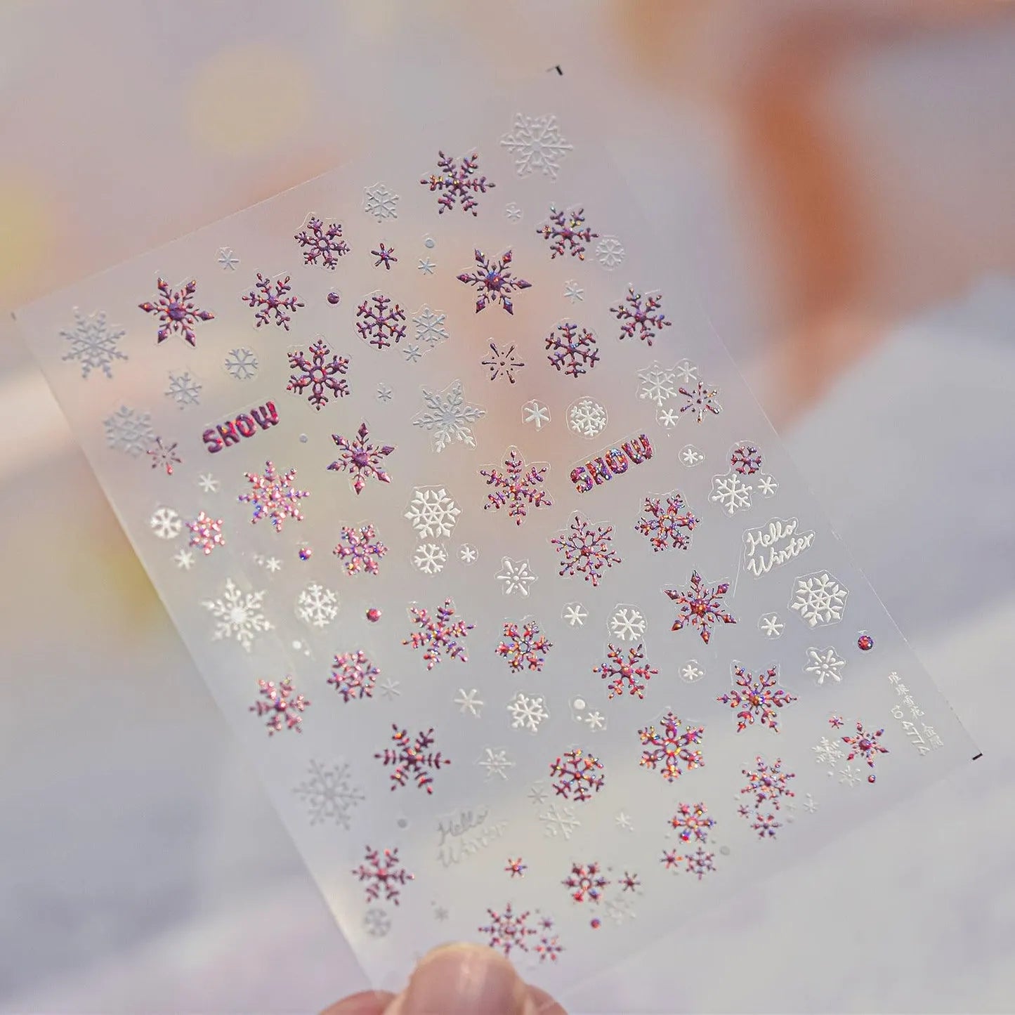 Shiny Glitter Snowflake Nail Art Stickers Adhesive Embossed Gold Snowflake Sticker Decals to4774 Shiny Pink
