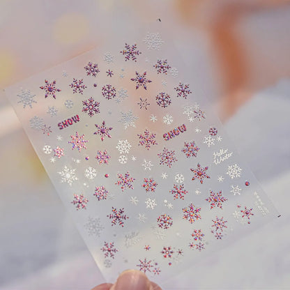 Shiny Glitter Snowflake Nail Art Stickers Adhesive Embossed Gold Snowflake Sticker Decals to4774 Shiny Pink