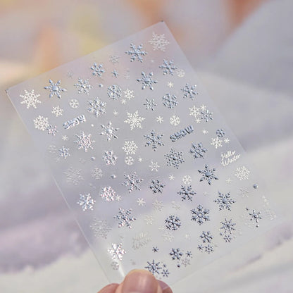 Shiny Glitter Snowflake Nail Art Stickers Adhesive Embossed Gold Snowflake Sticker Decals to4774 Silver