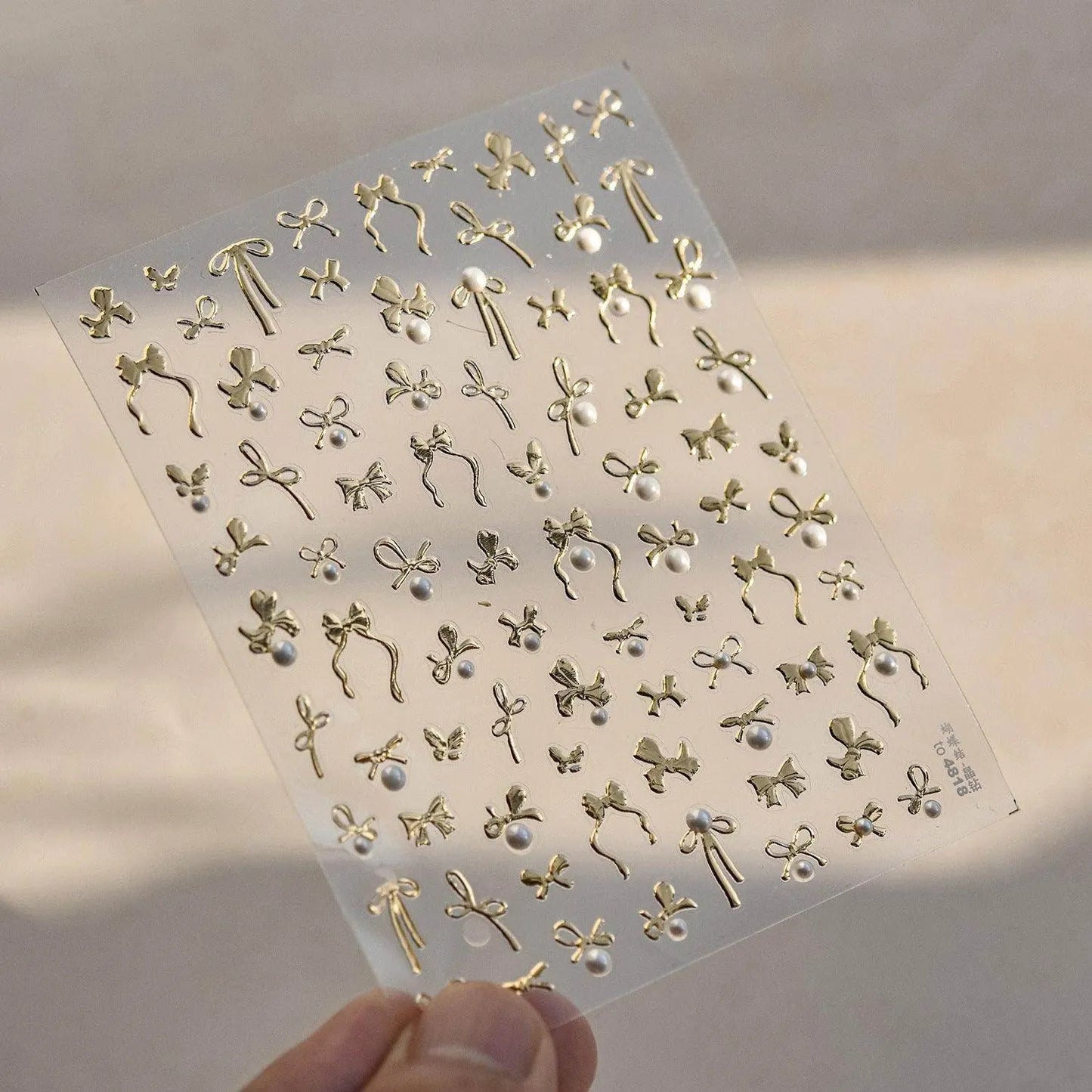 Bow With Pearl Nail Art Stickers Adhesive Embossed Red Bow-tie Sticker Decals to4818 Gold
