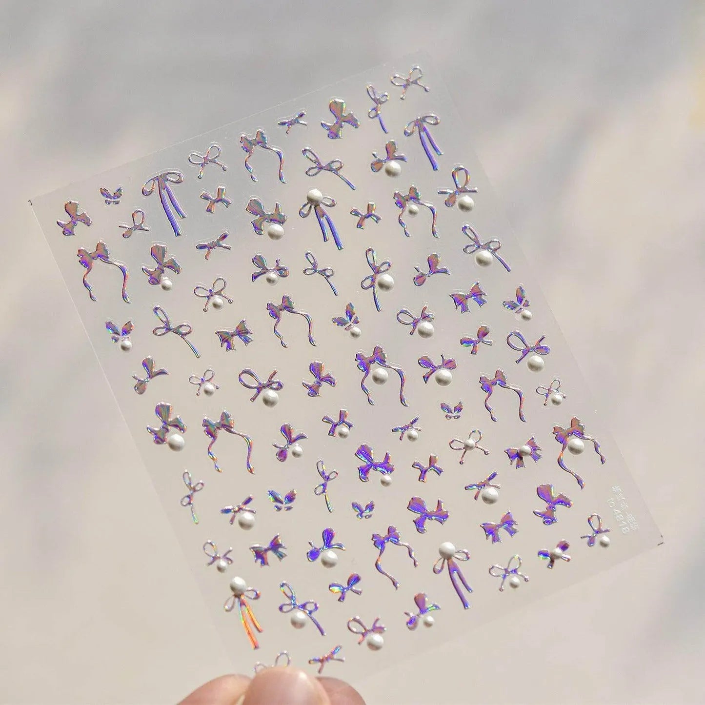 Bow With Pearl Nail Art Stickers Adhesive Embossed Red Bow-tie Sticker Decals to4818 Laser Pink