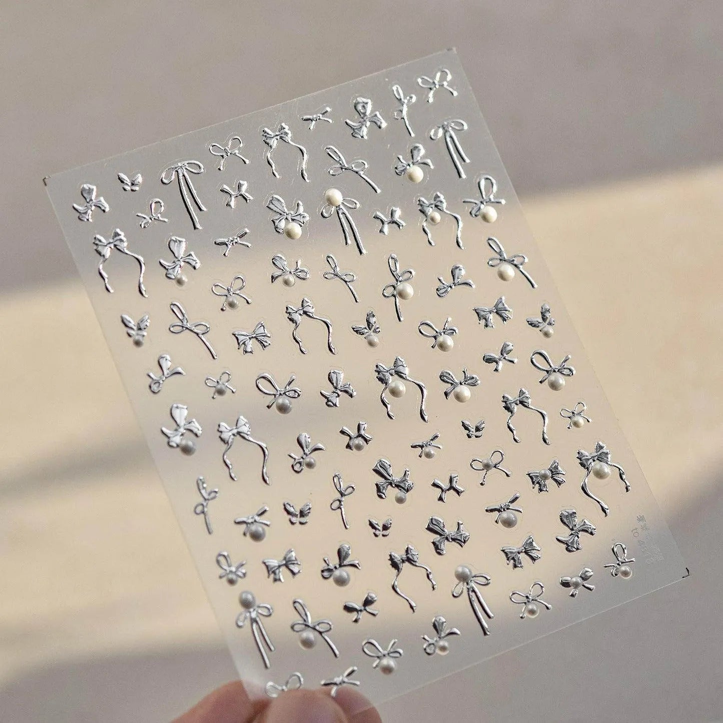 Bow With Pearl Nail Art Stickers Adhesive Embossed Red Bow-tie Sticker Decals to4818 Silver