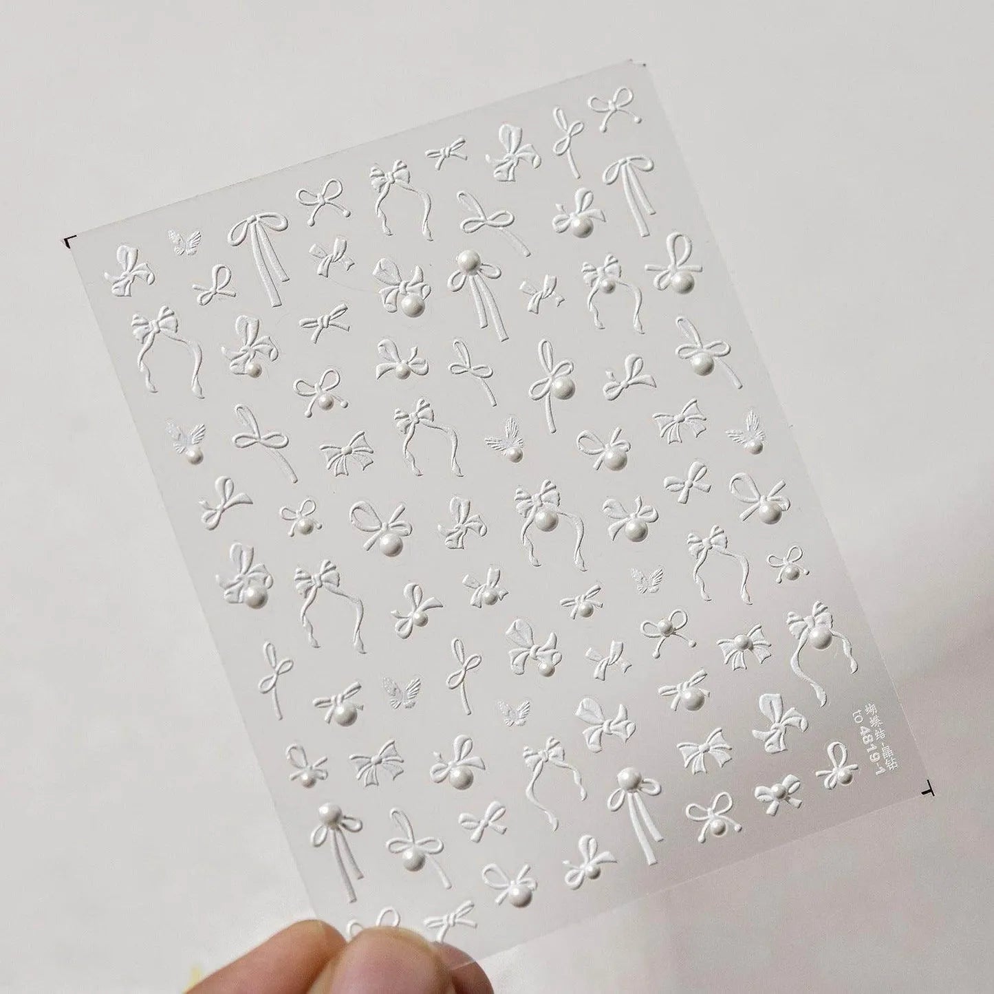 Bow With Pearl Nail Art Stickers Adhesive Embossed Red Bow-tie Sticker Decals to4819-1 White