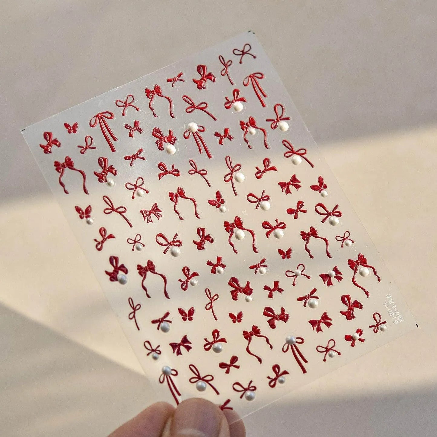 Bow With Pearl Nail Art Stickers Adhesive Embossed Red Bow-tie Sticker Decals to4819 Red