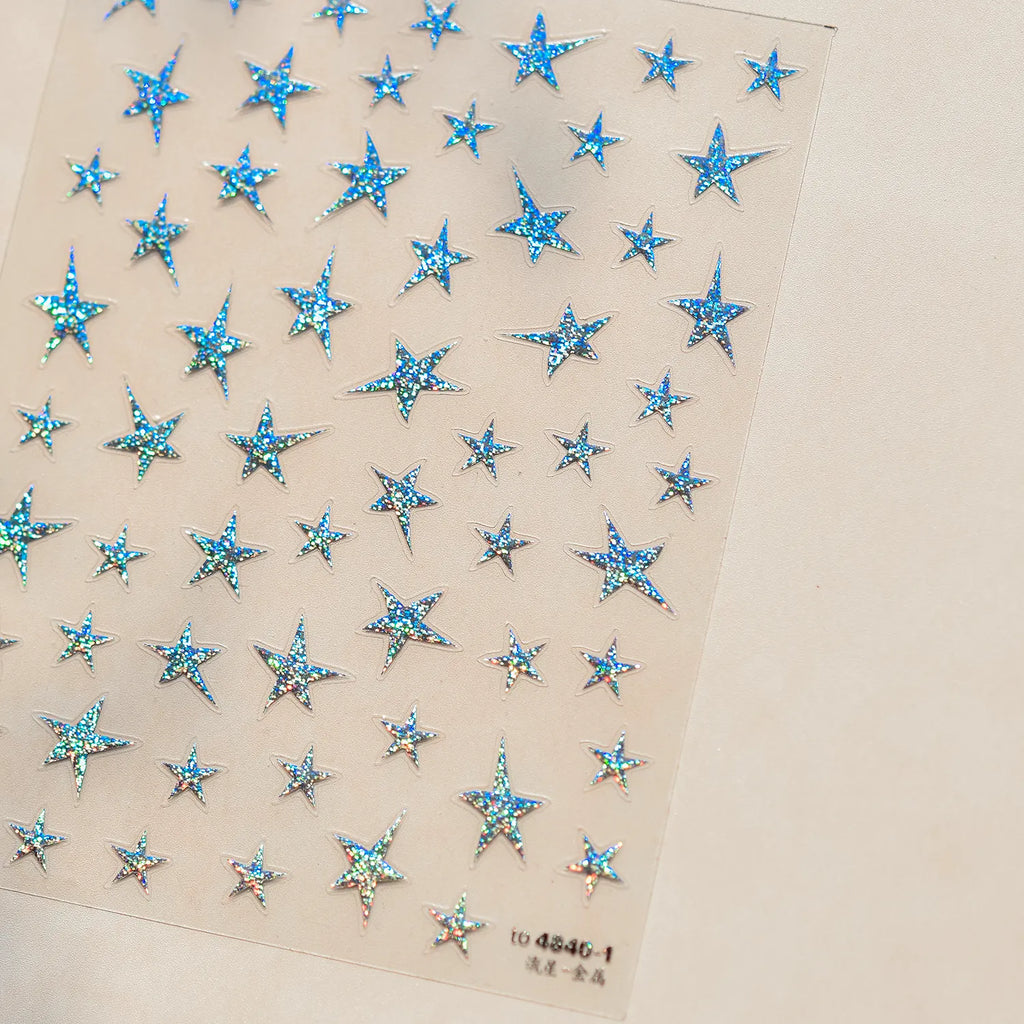 Shiny Star Nail Art Stickers Adhesive Embossed Red Stars Sticker Decals to4840-1 Silver