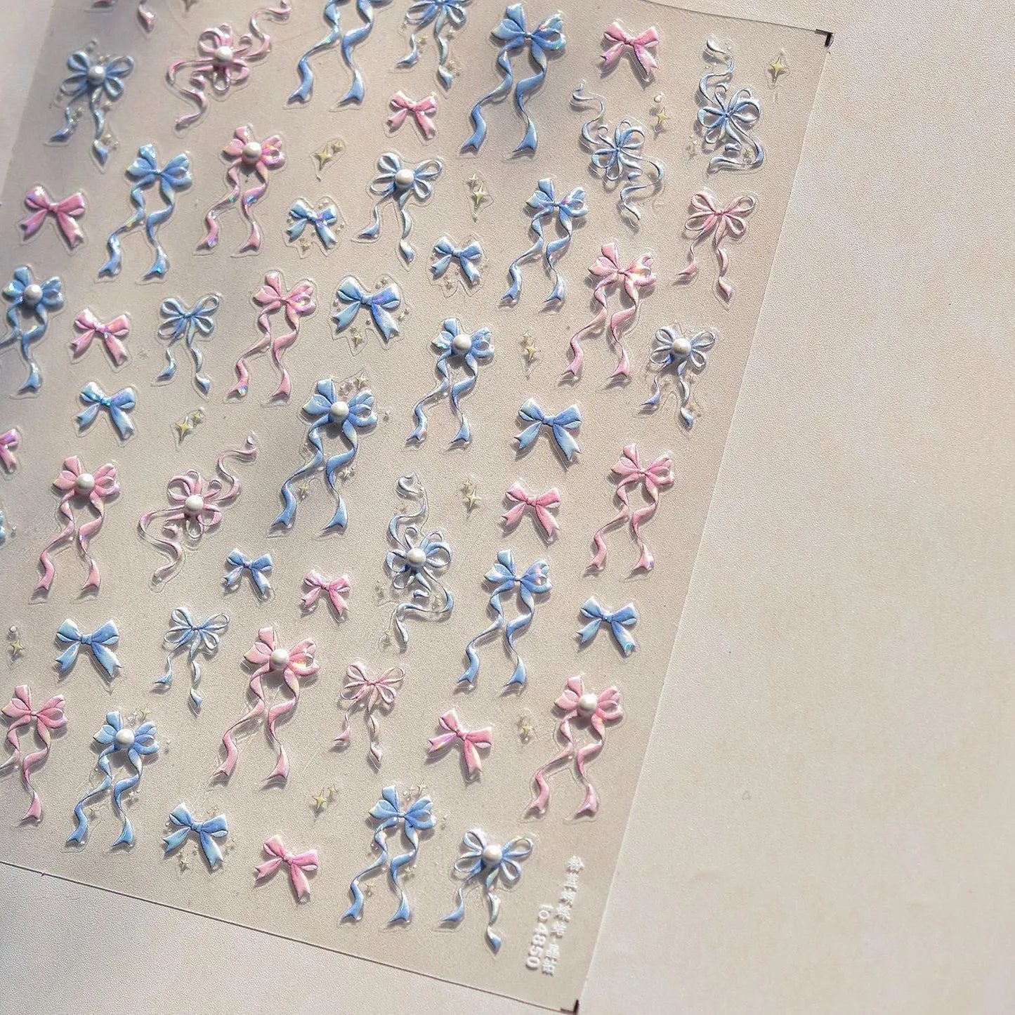 Ribbon Bow Nail Art Stickers Adhesive Embossed Pink Purple Bow Sticker Decals to4850 with pearl