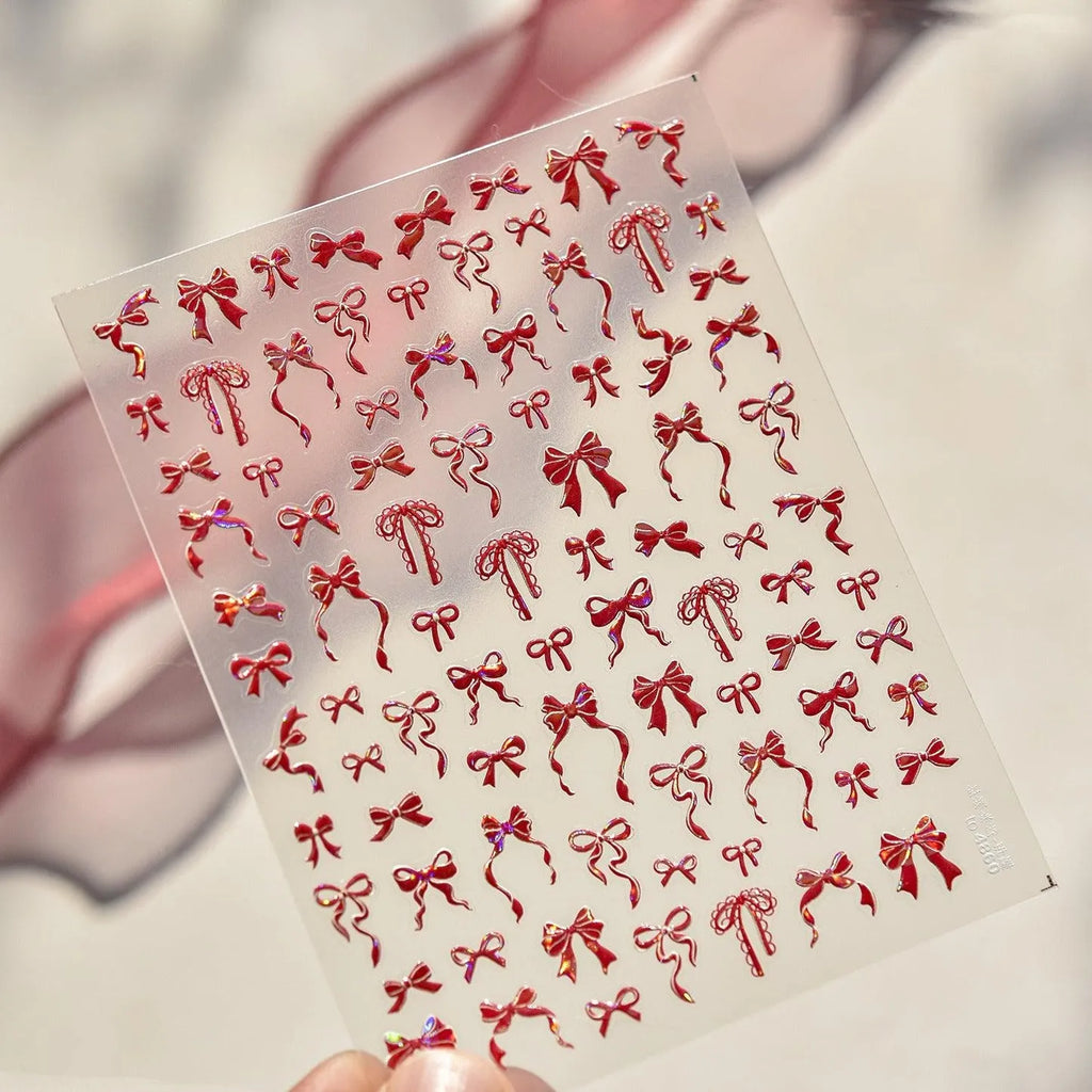 Red Bow Nail Art Stickers Adhesive Embossed White Black Bow Tie Sticker Decals to4860 embossed