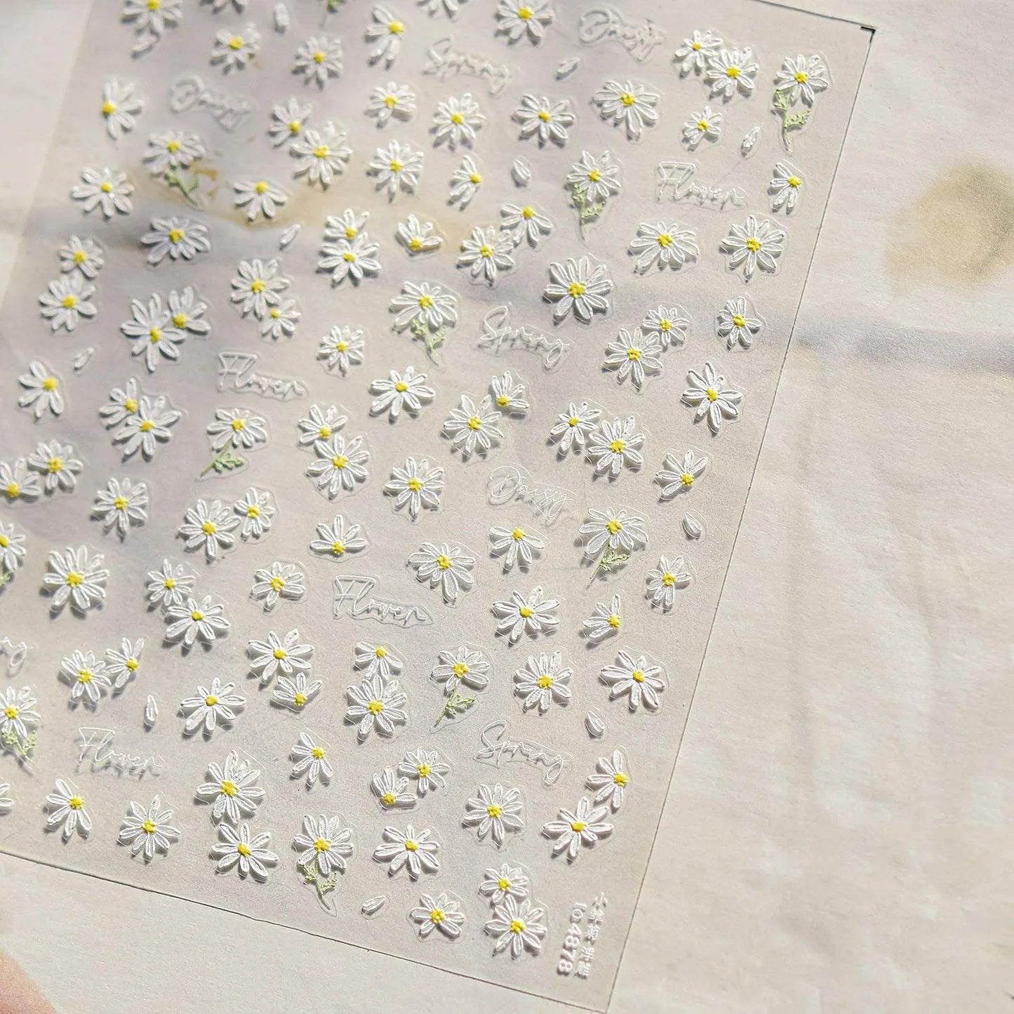 Daisy Flower Nail Art Stickers Adhesive Embossed Floral White Sticker Decals to4878 embossed