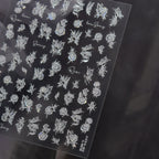 5D Embossed Floral Nail Stickers - White Lily & Rose Nail Art Decals 4918