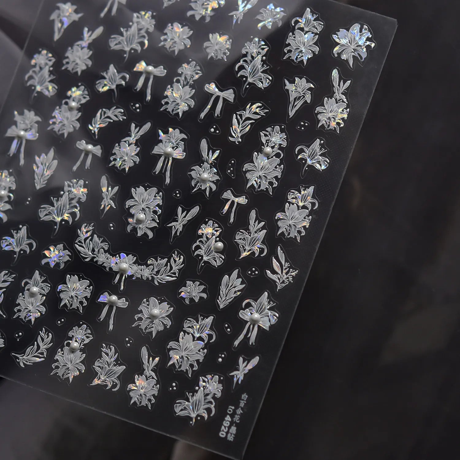 5D Embossed Floral Nail Stickers - White Lily & Rose Nail Art Decals 4920