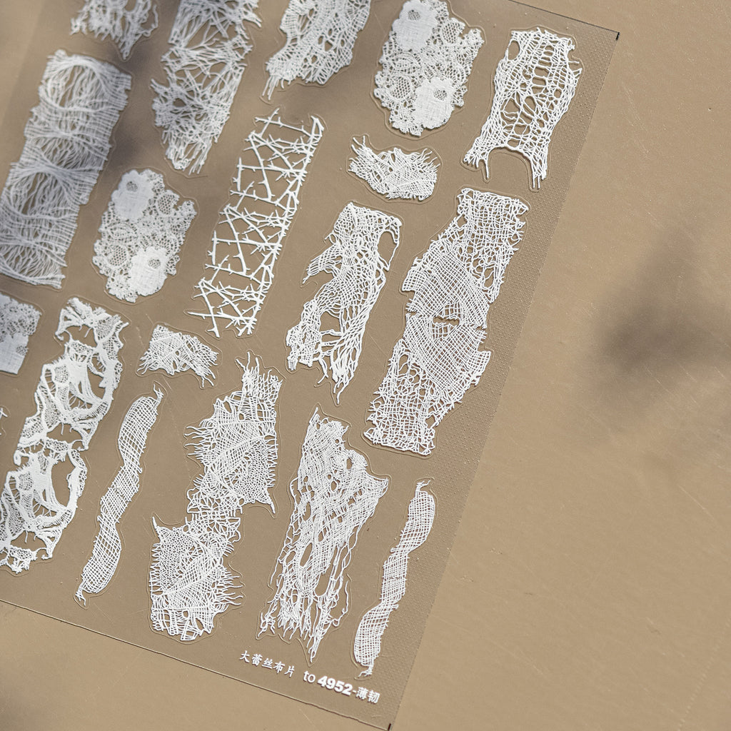 Vintage Lace Nail Stickers - Broken Net Design Decals 4952