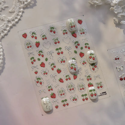 Cherry Nail Art Stickers Embossed Srawberry Sticker Decals to5068