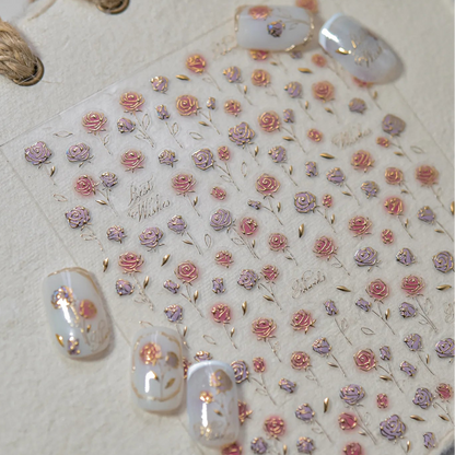 5D Embossed Gold Rose Nail Stickers | Metallic Floral Art
