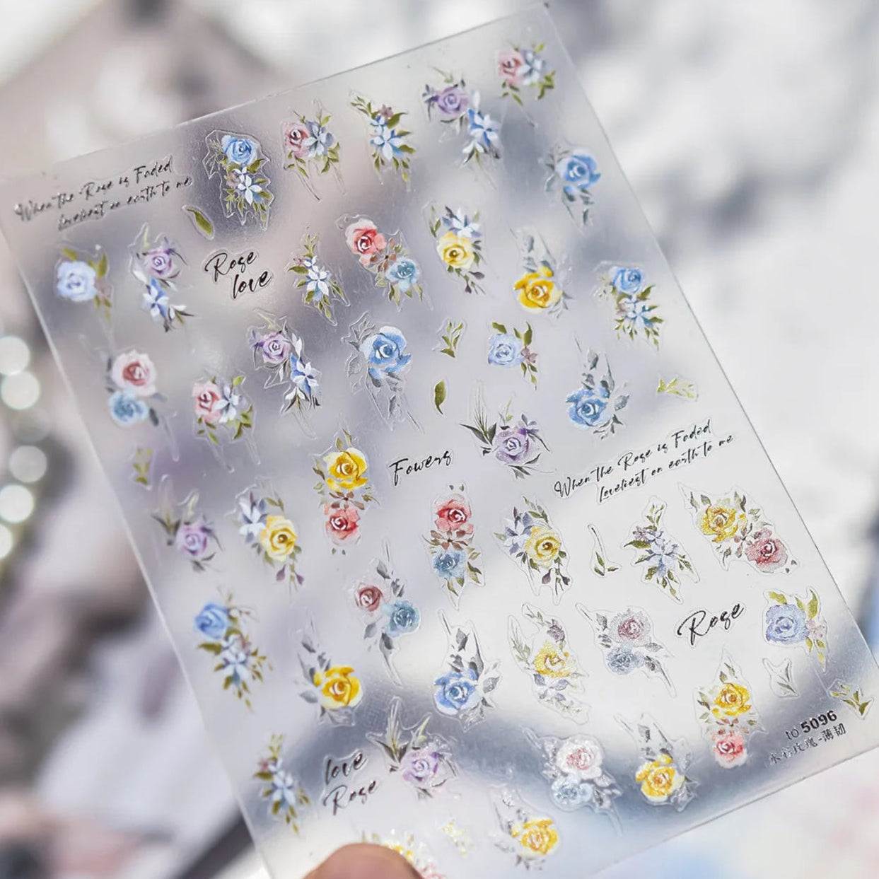 3D Watercolor Rose Nail Stickers | Elegant Floral Decals
