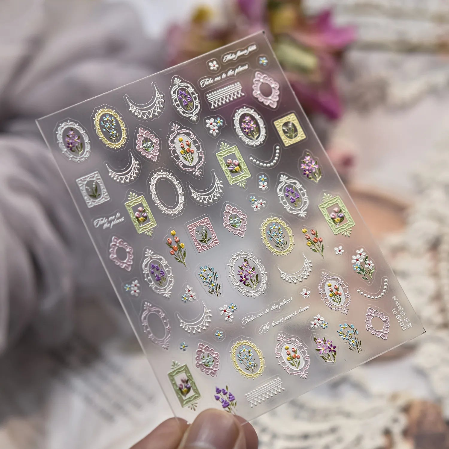 5D Frame Nail Stickers | Victorian Floral & Lace Decals for Coquette Nails