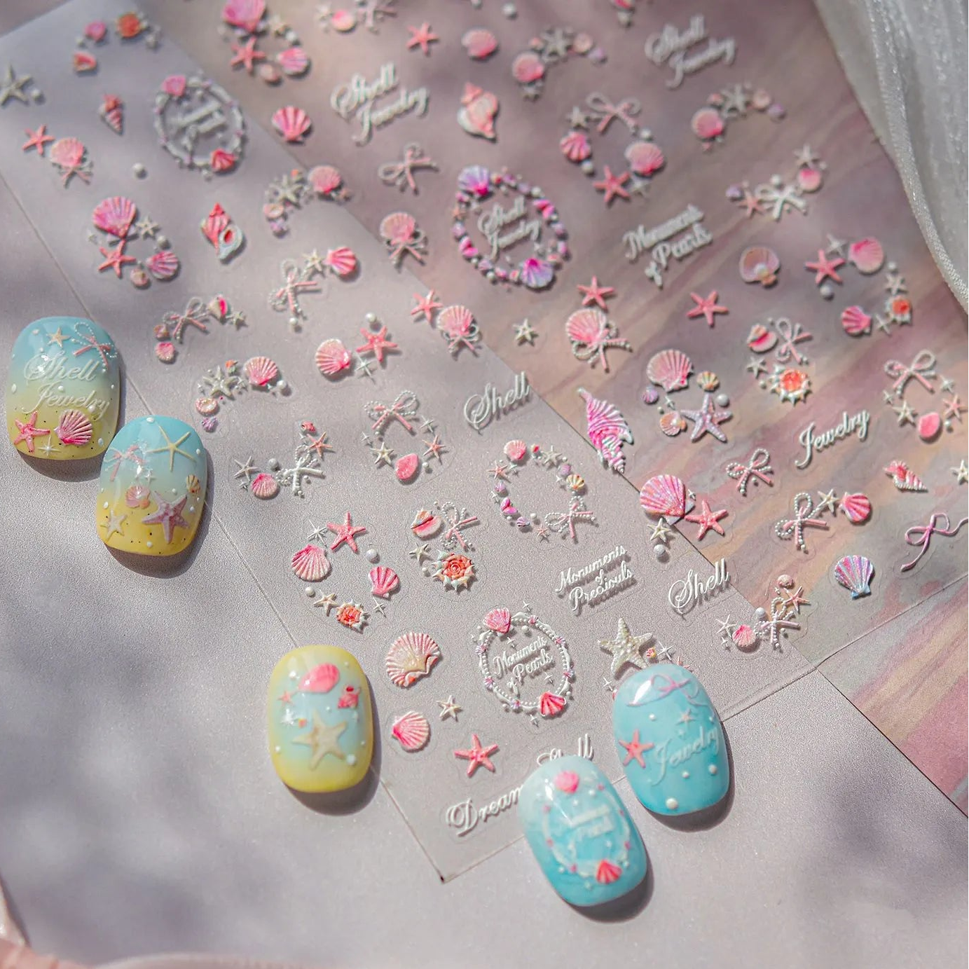 5D Ocean Nail Stickers – Gold & Silver Seashell, Starfish & Jellyfish Nail Art Decals to5108