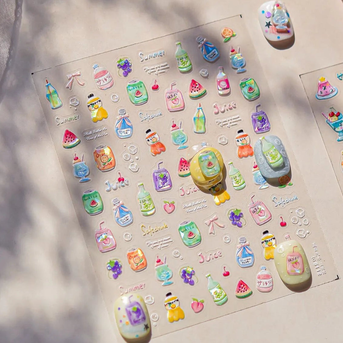 5D Kawaii Dessert Nail Stickers – Cute Drink & Pudding Nail Art Decals 