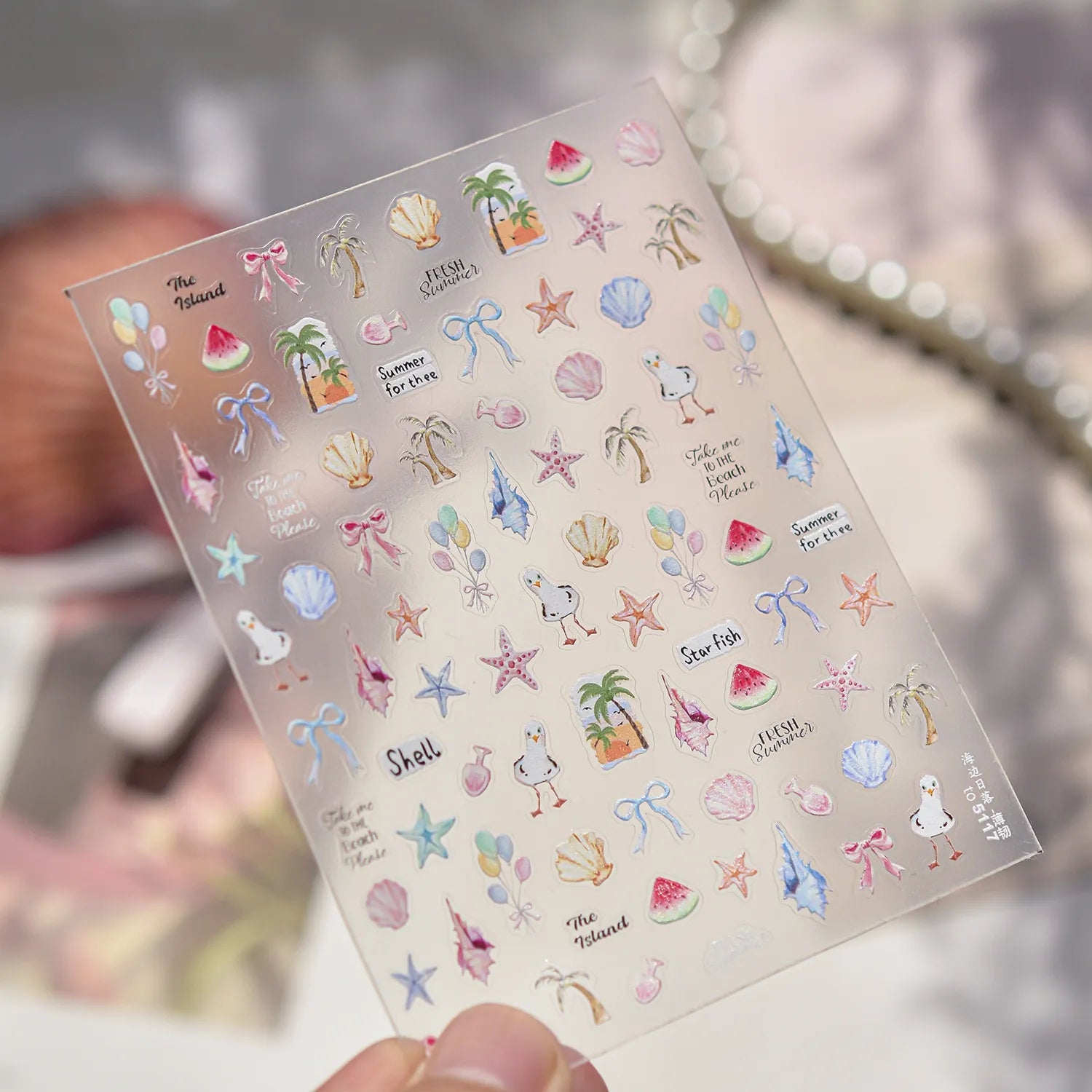 5D Summer Beach Nail Stickers – Cute Seashell, Palm Tree & Seagull Nail Art Decals